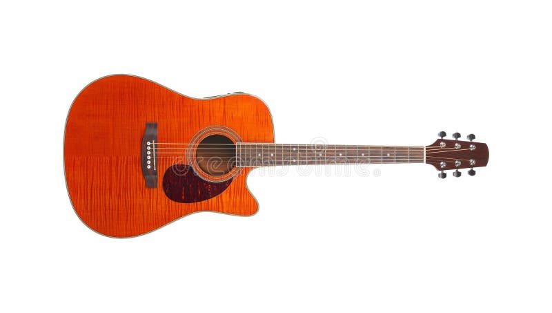 Musical instrument - Orange Flame maple cutaway acoustic guitar. stock image
