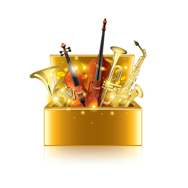 Musical instruments box on white vector