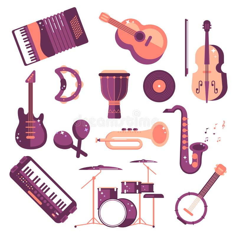 Musical Instruments Cartoon Vector Set Synthesizer Djembe Drum Violin Saxophone Accordion Tambourine Maracas Trumpet Drive Stock Vector - Illustration of balalaika, jazz: 89816316 Musical Instruments Cartoon Vector Set Synthesizer Djembe Drum Violin Saxophone Accordion Tambourine Maracas Trumpet Drive Stock Vector - Illustration of balalaika, jazz: 89816316
