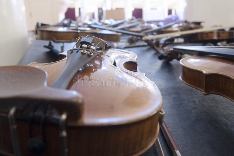 Musical Instruments in the Concert Hall during Intermission Stock Photo
