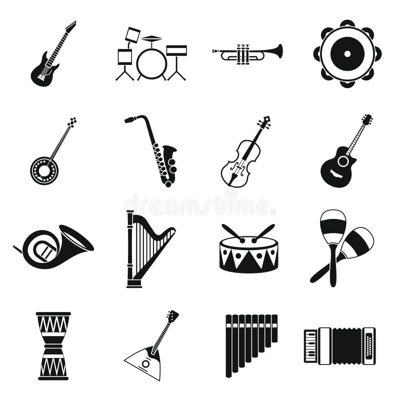Musical Instruments Icons Set , Simple Style Stock Vector - Illustration of entertainment ...