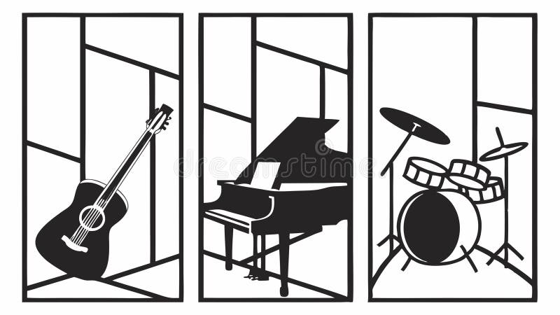 Musical Instruments in Panels, Music Studio Scene, vector design Generative AI vector illustration