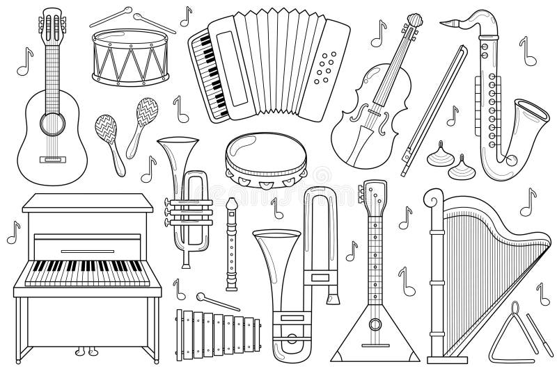 Set Of Fix Instruments For Kids Drawing In Hand Drawn Outline