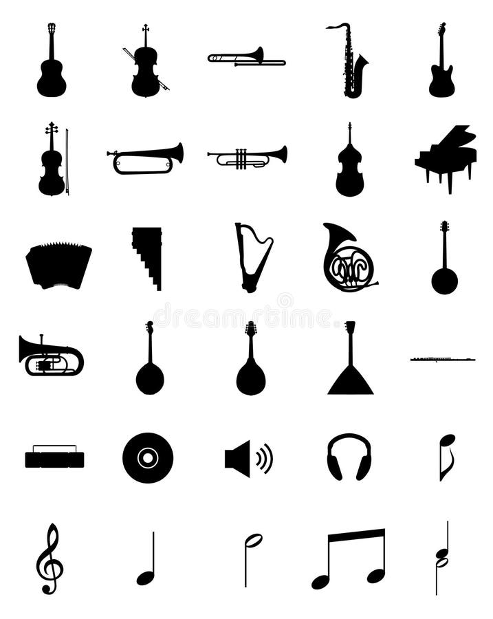 Musical instruments siluets set