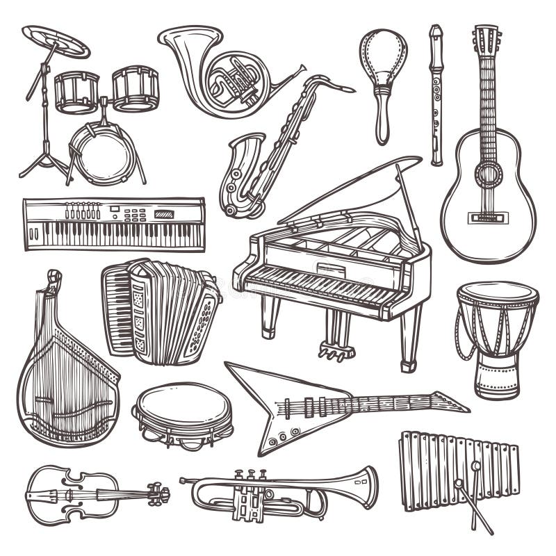 Free Vectors | Folklore musical instruments set line drawing-vachngandaiphat.com.vn