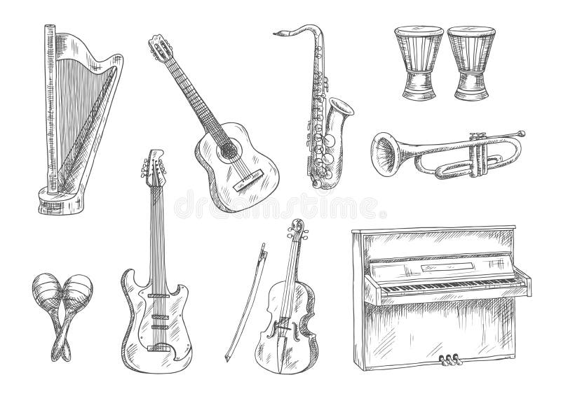 Music Instrument N Charcoal Sketch Style High-Res Vector Graphic - Getty  Images