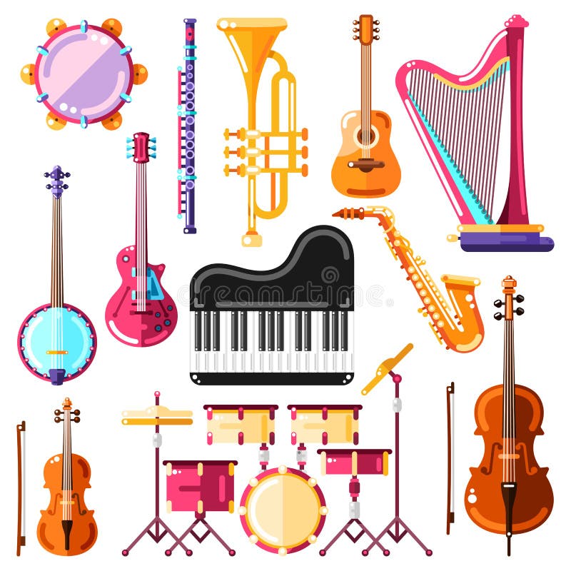 Musical instruments vector illustration. Colorful isolated icons and design elements set royalty free illustration Musical instruments vector illustration. Colorful isolated icons and design elements set royalty free illustration