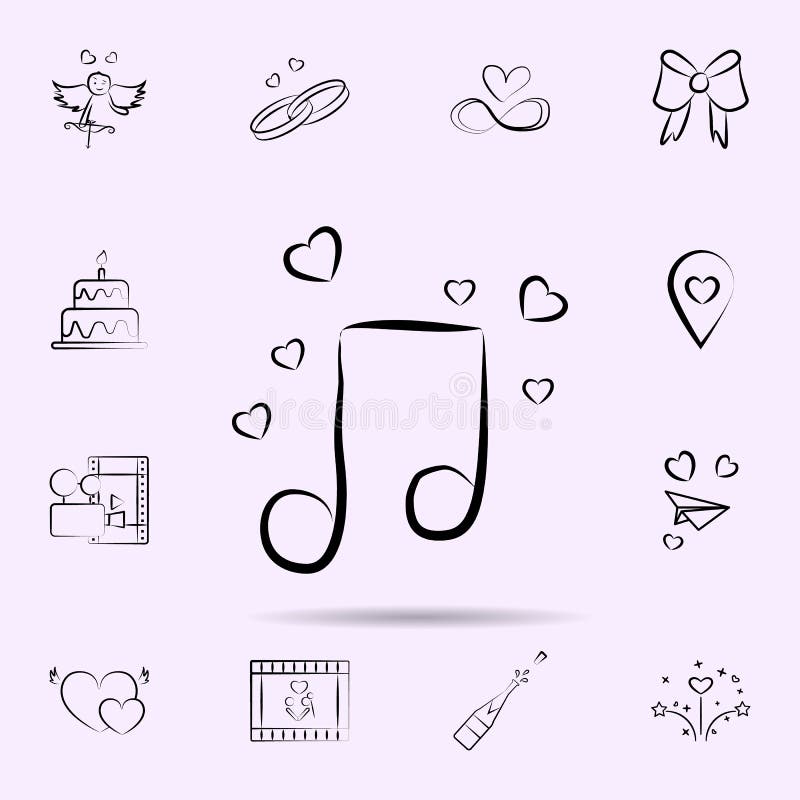 Musical Note with Hearts Icon. Universal Set of Wedding for site