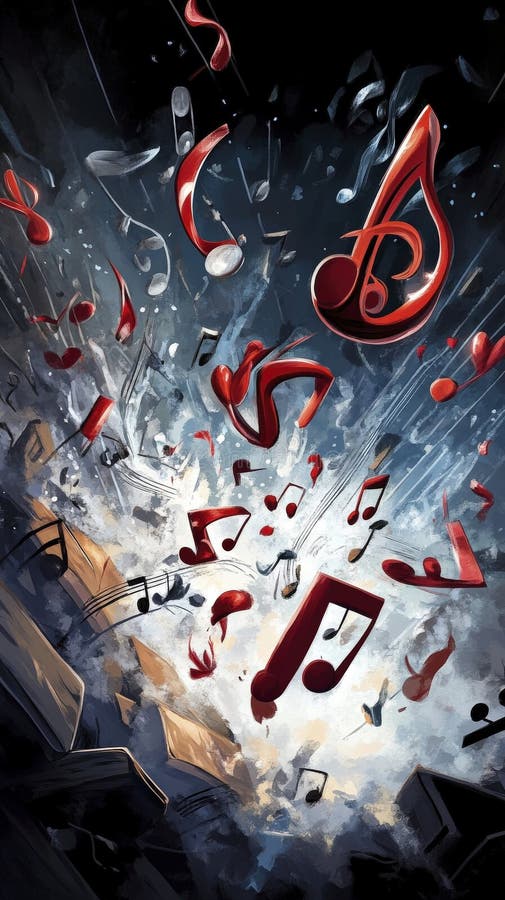 Musical notes blending in stormy abstract composition stock illustration
