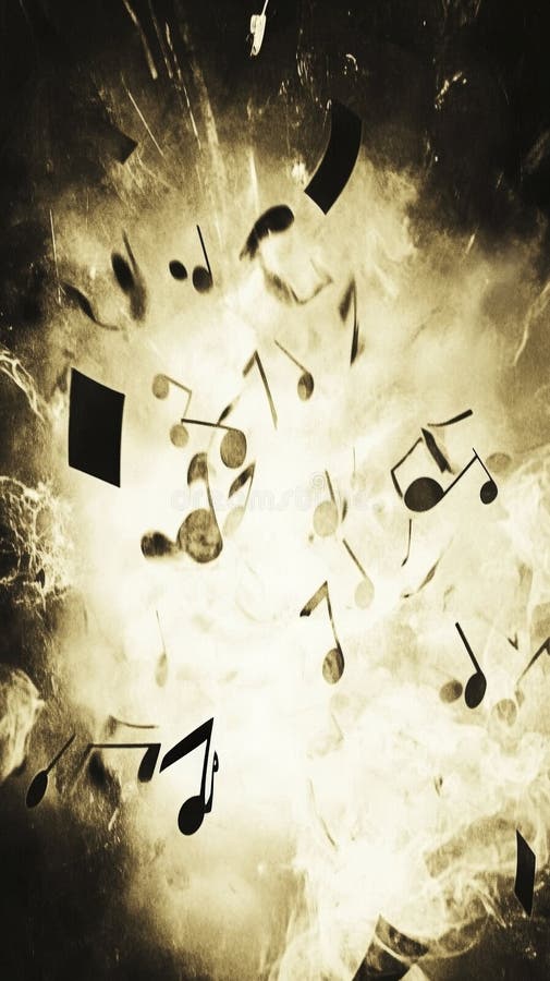 Musical notes exploding within a burst of light royalty free illustration