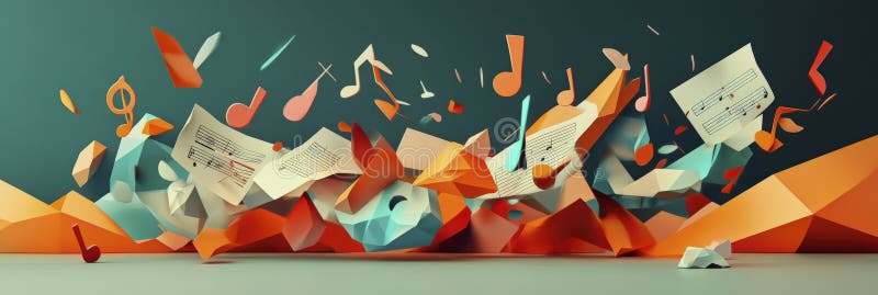 Musical notes scatter in a playful abstract explosion vector illustration