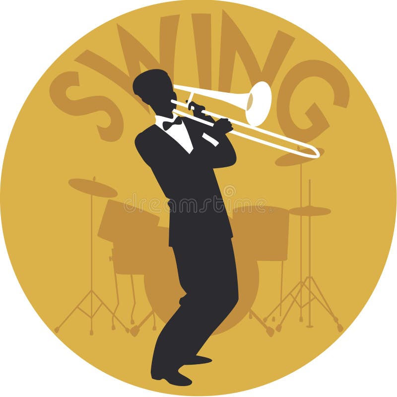 Musical Style. Swing. Silhouette Of Flapper Girl Playing Double Bass