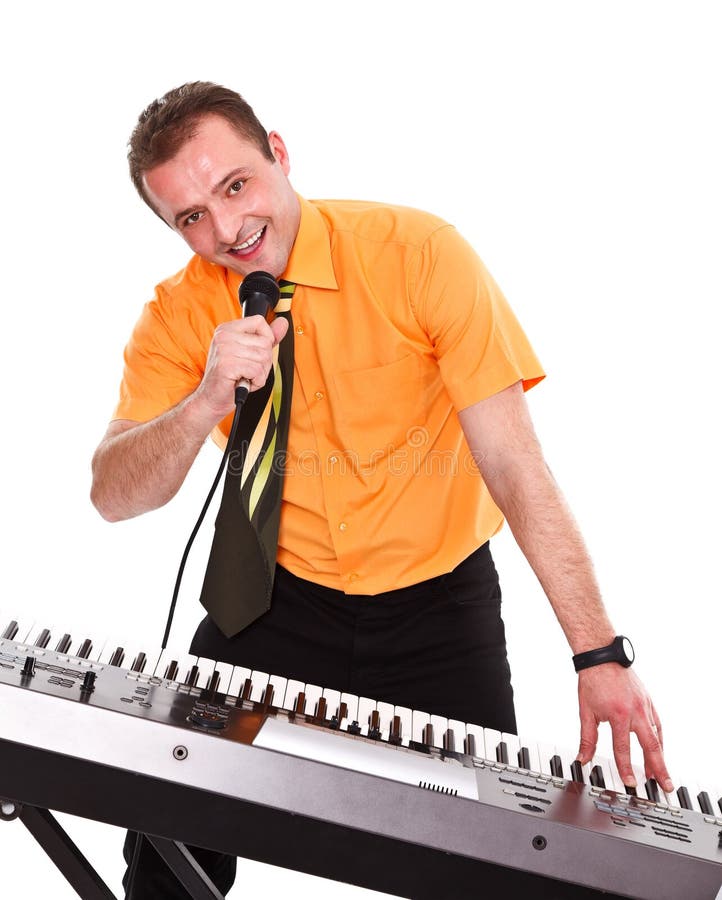 Happy Man Playing On Synthesizer Stock Image Image of white
