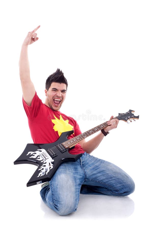 Musician playing guitar on his knees