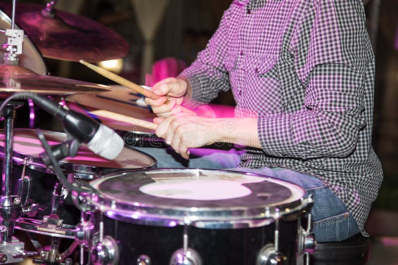 Musician Plays Drums in a Rock Band Stock Photo Image of person