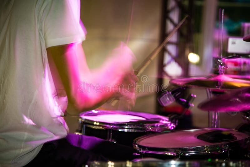 Musician Plays Drums in a Rock Band Stock Photo Image of sound