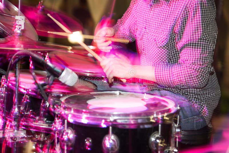 Musician Plays Drums in a Rock Band Stock Image Image of playing
