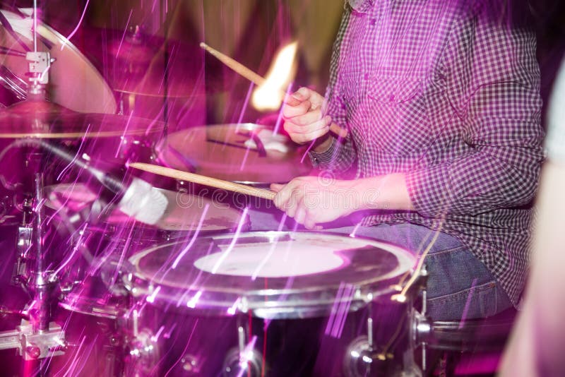 Musician Plays Drums in a Rock Band Stock Image Image of rock, stage