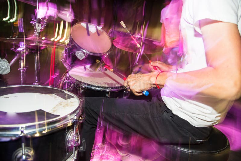 Musician Plays Drums in a Rock Band Stock Photo Image of play, stage