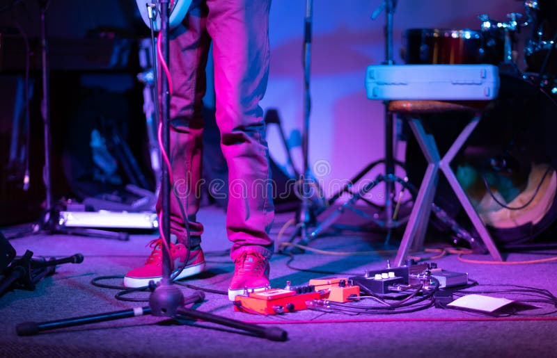 Musician Using Effect Pedals Stock Photo Image of guitarist, audio