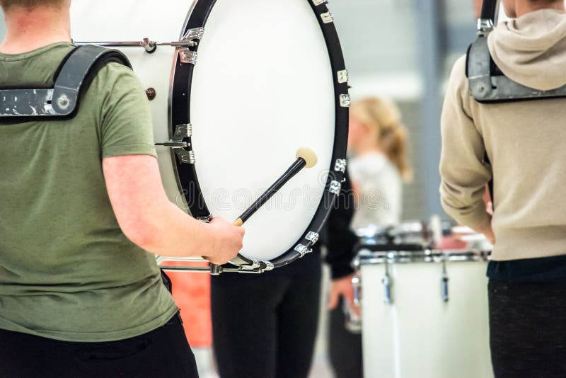 Drummer playing a bass drum during performance royalty free stock image Drummer playing a bass drum during performance royalty free stock image