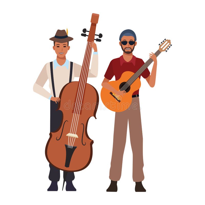 Musicista che gioca basso e chitarra illustrazione di stock Musicista che gioca basso e chitarra illustrazione di stock