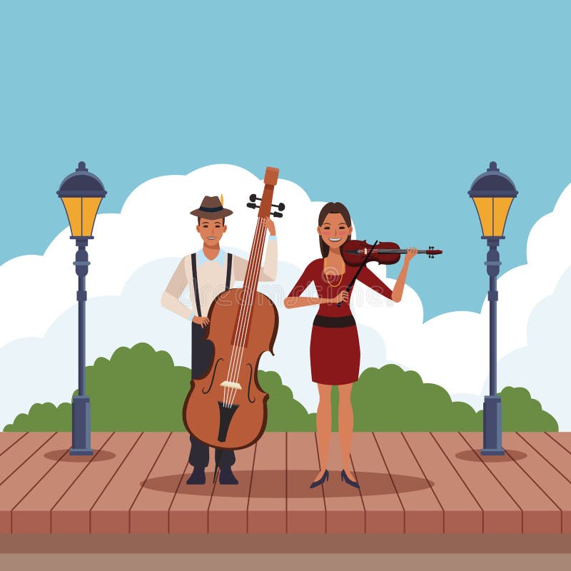 Musicista che gioca basso e violino royalty illustrazione gratis Musicista che gioca basso e violino royalty illustrazione gratis