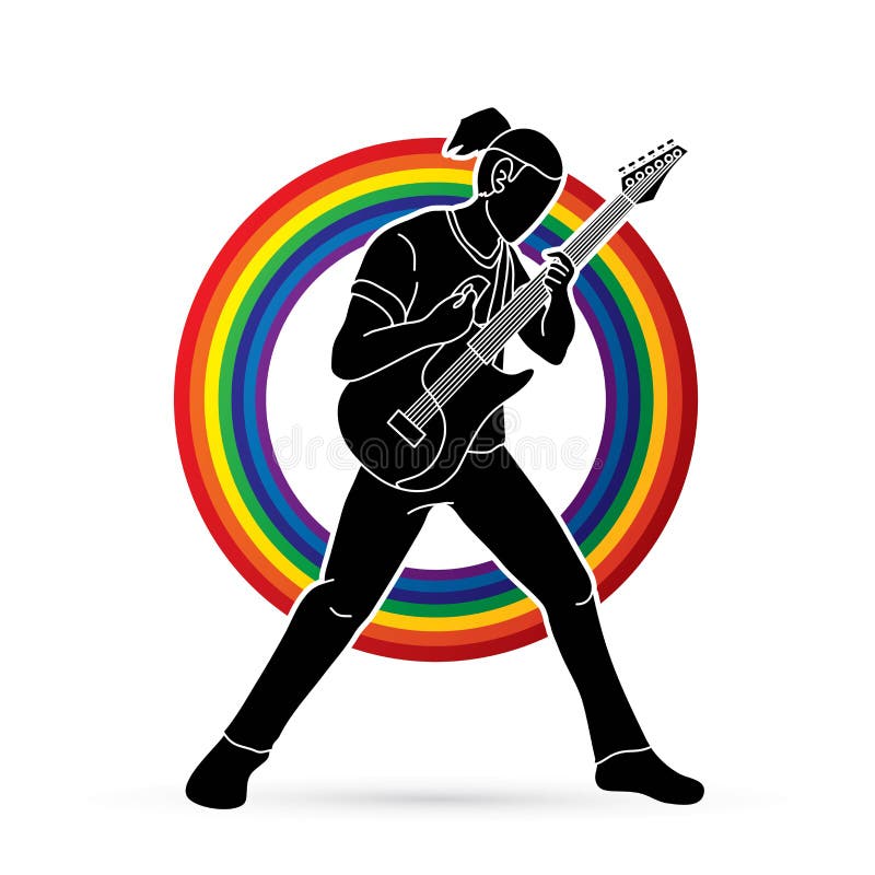 Musicista che gioca chitarra elettrica, banda di musica illustrazione vettoriale Musicista che gioca chitarra elettrica, banda di musica illustrazione vettoriale