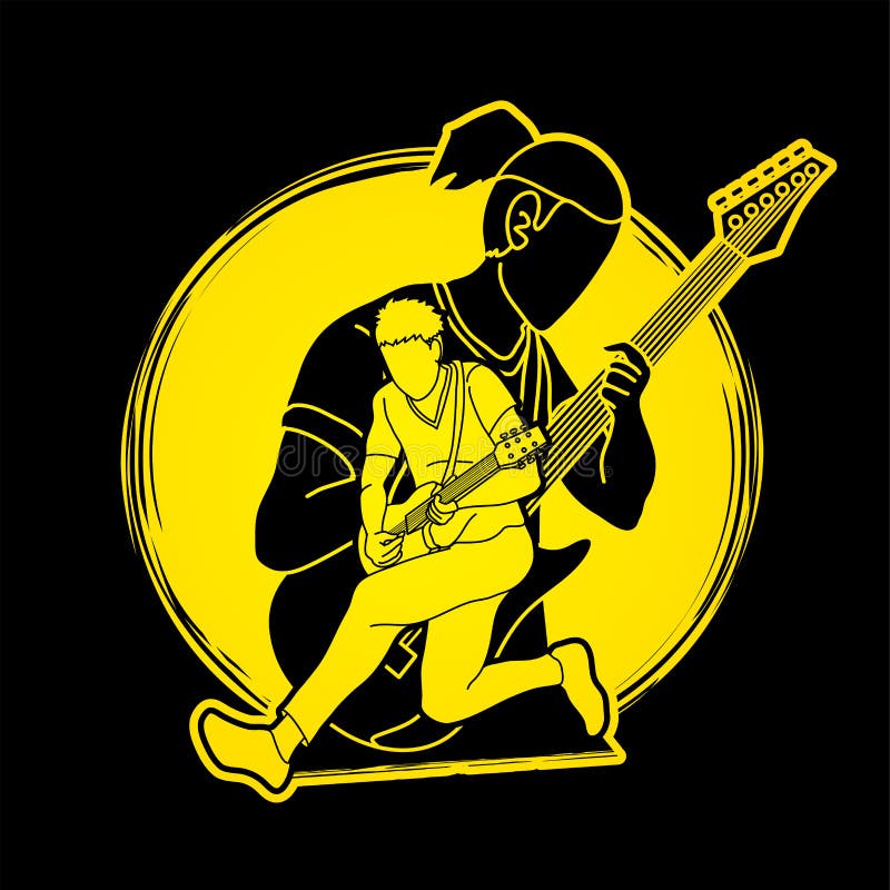 Musicista che gioca insieme musica, banda di musica, uomini che giocano vettore del grafico della chitarra elettrica royalty illustrazione gratis Musicista che gioca insieme musica, banda di musica, uomini che giocano vettore del grafico della chitarra elettrica royalty illustrazione gratis