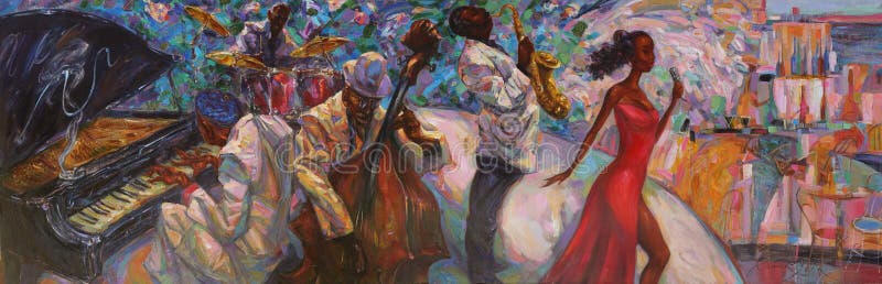 Musicista jazz di serie roman nogin oil quadro di colori vivaci cantante jazz musicista