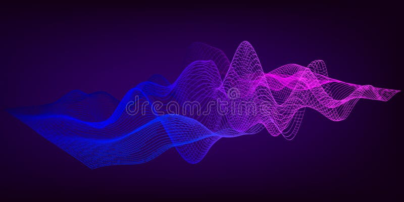 Musik 3d-nätekvalizer - abstrakt bakgrund Rutnätsfärgsvågform i övertoningsbakgrund stock illustrationer