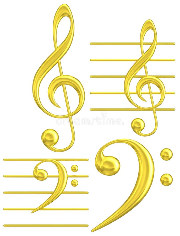 Musikalisches Symbol G u. F des goldenen Notenschlüssels