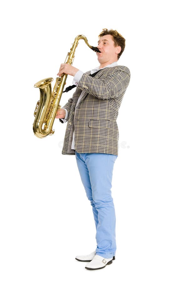 Musiker plays saxofonbarn royaltyfri foto