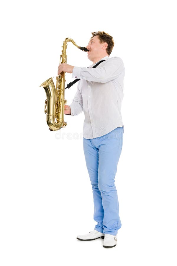 Musiker plays saxofonbarn royaltyfri foto