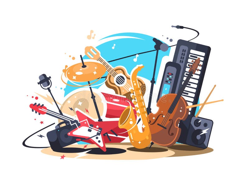 Musikinstrumente auf Stufe stock abbildung Musikinstrumente auf Stufe stock abbildung