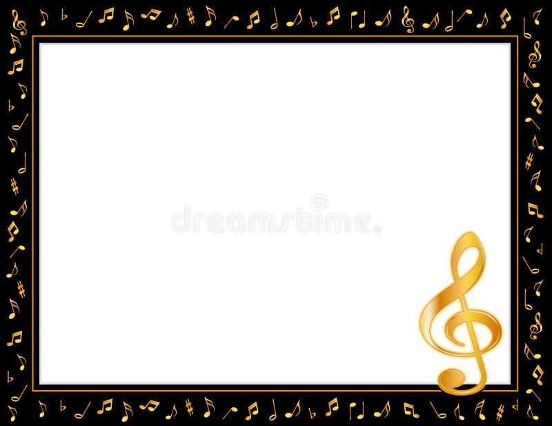 Musikposter-Rahmen, Goldene Notizen und Treble Clemente stock abbildung Musikposter-Rahmen, Goldene Notizen und Treble Clemente stock abbildung