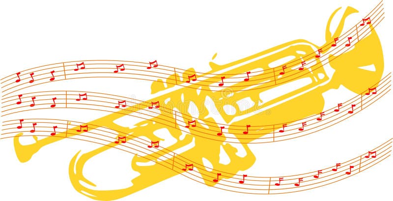 Isolated illustration of trumpet and notes. Isolated illustration of trumpet and notes