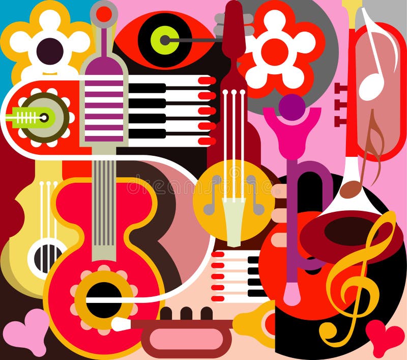 Abstract Music Background - vector illustration. Collage with musical instruments. Abstract Music Background - vector illustration. Collage with musical instruments.