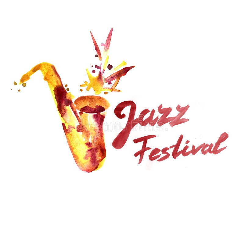 Musique de jazz, calibre de fond d'affiche Saxophone et lettrage d'aquarelle photographie stock libre de droits Musique de jazz, calibre de fond d'affiche Saxophone et lettrage d'aquarelle photographie stock libre de droits