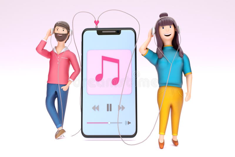Musique de écoute de jeunes couples ensemble par le smartphone illustration stock Musique de écoute de jeunes couples ensemble par le smartphone illustration stock