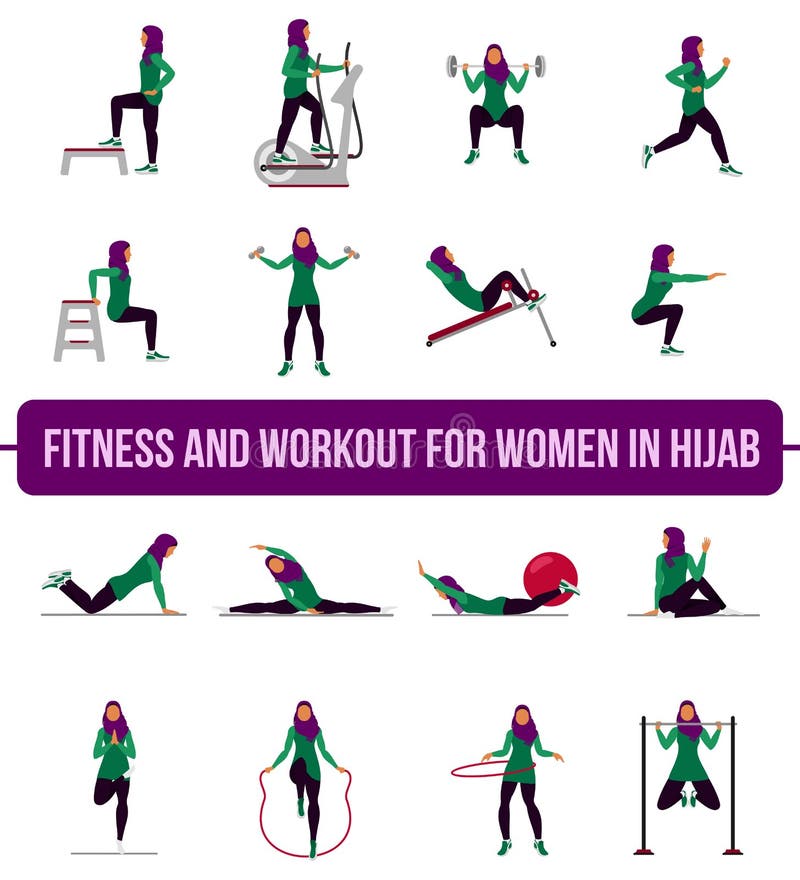 Muslim aerobic icons. 4x4. full color