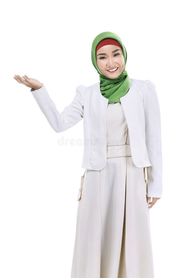 Muslim business woman show something