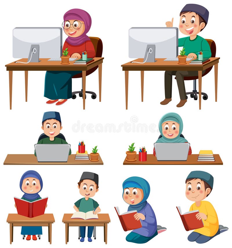 Muslim cartoon characters vector stock illustration