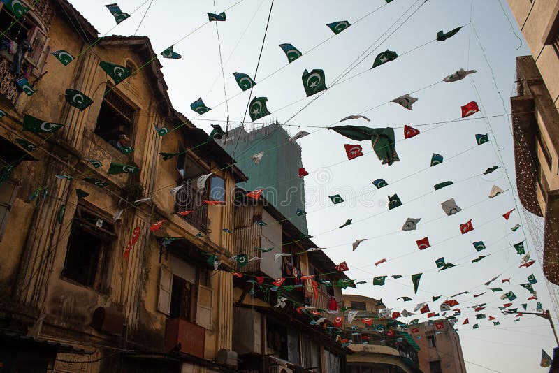 Muslim flags in the muslim neighbourhood of Chor Bazaar in Mumbai, India royalty free stock photo Muslim flags in the muslim neighbourhood of Chor Bazaar in Mumbai, India royalty free stock photo
