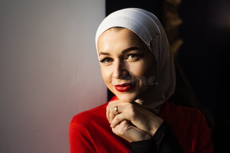 Muslim Girl Is Praying At Home Close Up Portrait Of Muslim Model Weared In Traditional Islamic