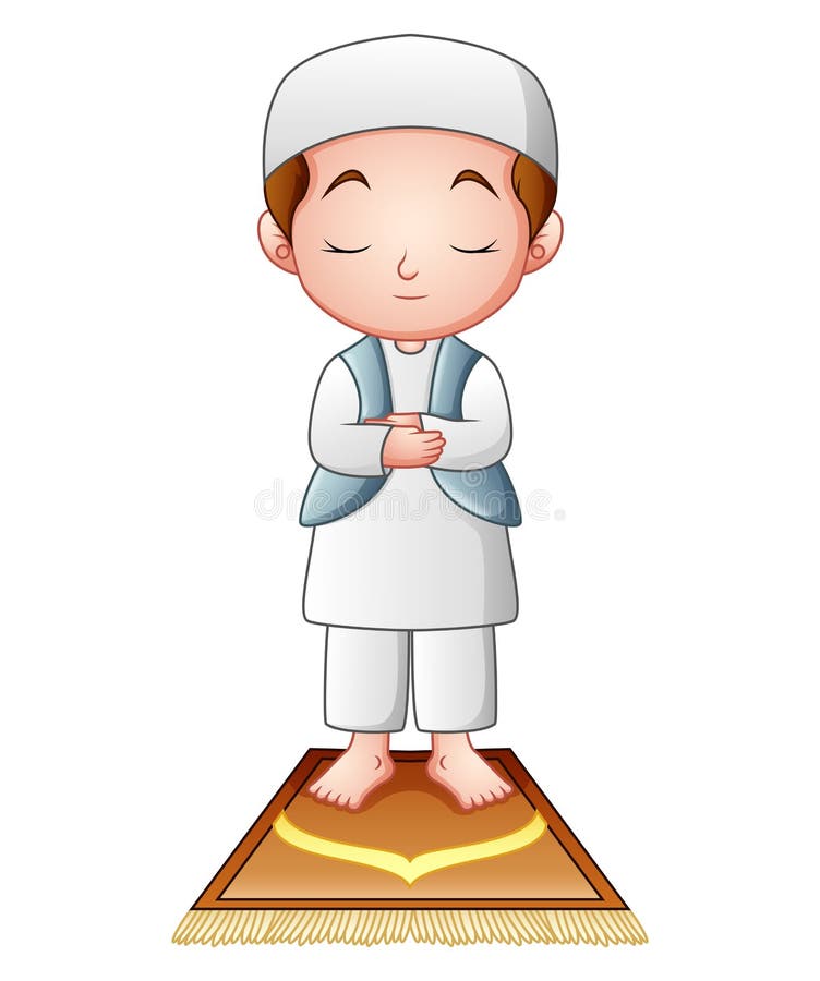Muslim kid praying isolated on white background