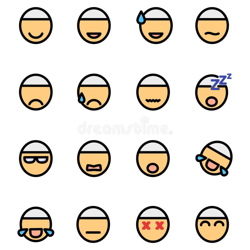 Muslim Male Emoticons Icon Set Design Filled Outline Style stock illustration Muslim Male Emoticons Icon Set Design Filled Outline Style stock illustration