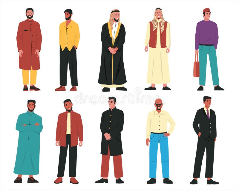 Muslim Men. Modern Arabic Male Characters Wearing Traditional Arab Clothes  and Stylish Casual Outfits, Portraits of Stock Vector - Illustration of  east, arabic: 271531171