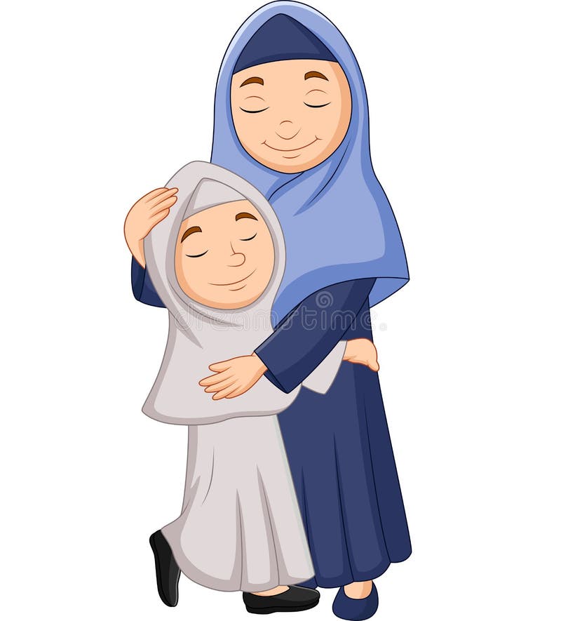 Muslim Mother and Daughter Hugging Stock Vector - Illustration of