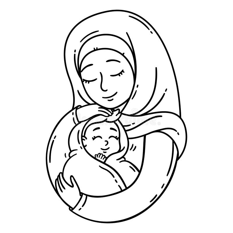 mother and baby clipart black and white